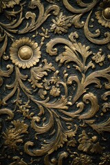 Ornate, gold-toned relief carvings on dark surface