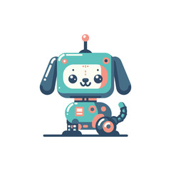 Obraz premium Cute robotic dog character with a friendly expression, standing on a white background, ideal for children's media