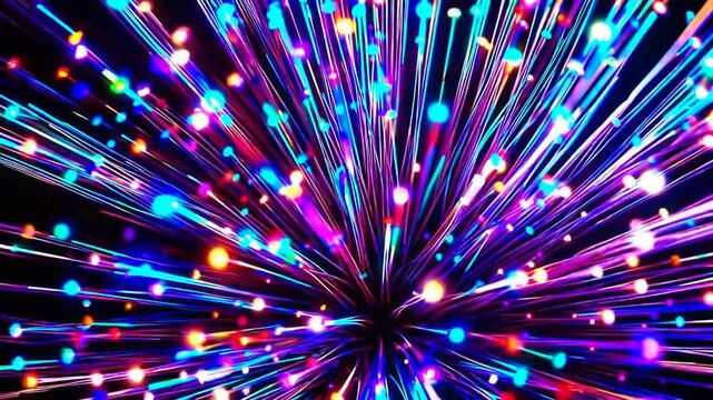 Non-figurative light-conducting fiber futuristic technological notion backdrop Festive manner jubilant luminous setting