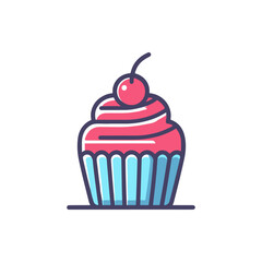 Colorful cupcake with cherry on top, showcasing a delightful dessert against a plain background