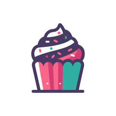 Colorful cupcake with swirled frosting and sprinkles, set against a minimalistic background