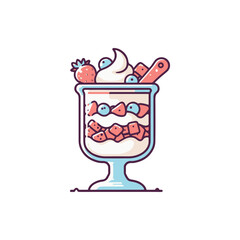 Colorful dessert parfait with strawberries, blueberries, and whipped cream in a glass cup