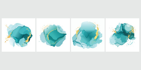 turuquoise alcohol ink stains with golden splashes