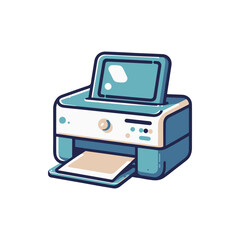 Colorful illustration of a printer producing a printed page, set against a clean white background