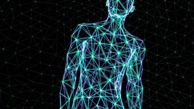Graphic Interpretation of Interlinked Systems and Networks Within Anthropomorphic Silhouette or Form