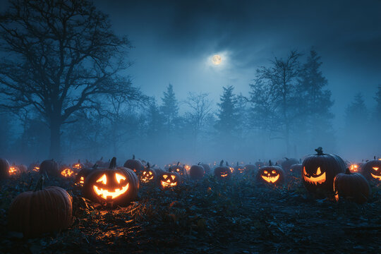 halloween pumpkins in the forest
