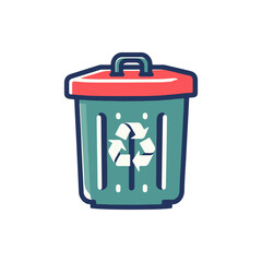 Colorful recycling bin with a red lid, showcasing sustainability in an urban setting