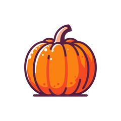 Vibrant orange pumpkin with a curved stem, set against a simple white background, ideal for autumn themes