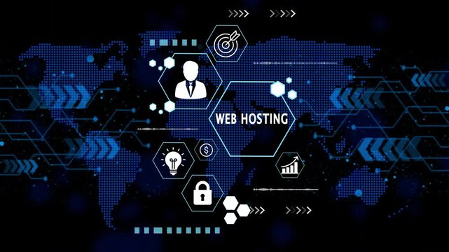 Global Web Hosting Solutions Digital World Map Technology Concept Illustrating Secure Server Services Data Centers Worldwide Connectivity Business Growth and Innovation