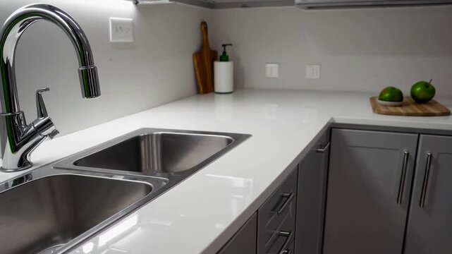 Immaculately Clean and Empty Kitchen Sink in Modern Household Kitchen