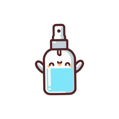 Cute animated spray bottle character with a joyful expression, set against a simple white background