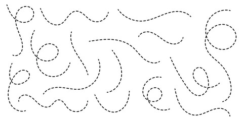 Hand drawn curve dotted line. Dashed hand drawn squiggle loopy line set. Vector illustration. EPS 10