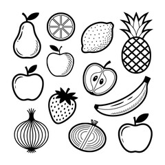 Collection Of Hand Drawn Fruits And Vegetables On A White Background apple