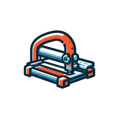 Illustrated image of a paper cutter in action, showcasing its sharp blade and sturdy design, set against a clean background