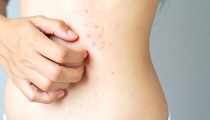 Person scratching irritated, bumpy skin on their back