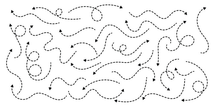 Squiggle line dashed arrow. Dash curved vector editable stroke arrow. Isolated on white background. Vector illustration. EPS 10