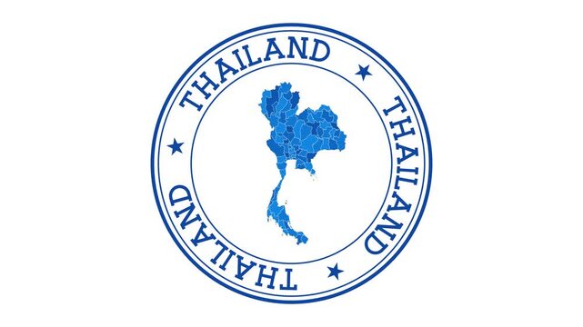 Thailand intro. Badge with the circular name and map of country. Thailand round logo animation.