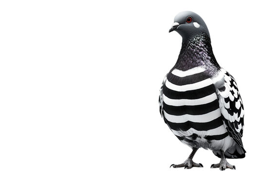 Black and white striped of pigeo on white background,png