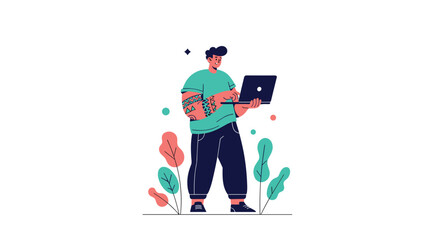 Fototapeta premium Modern web developer working on a laptop with a stylish background
