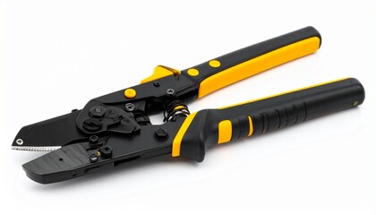 Fototapeta premium Heavy duty cable cutter with sharp hardened steel blades long insulated handles and locking safety mechanism isolated on white background essential electrician cutting tool 