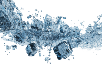 Abstract water splash with ice cubes