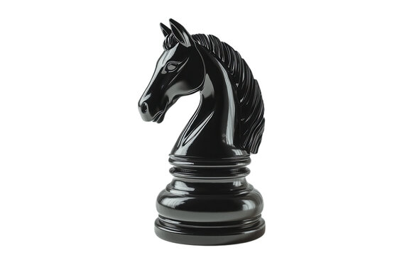 Black chess knight black horse on white background,png