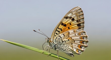 Obraz premium Beautiful close-up of butterfly on leaf with detailed patterned wings