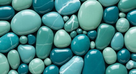 Serene turquoise and teal polished stones create a calming, natural texture perfect for wellness and spa backgrounds