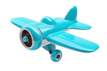 Cartoon airplane, light blue, retro style