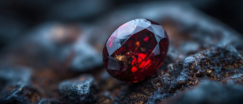 rich red crystal embedded in dark stone formation
