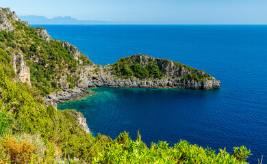 Amazing mediterranean seascape near Marina di Camerota during a sunny summer day. Cilento,...