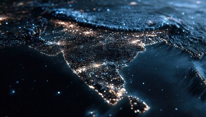 Detailed night view of South Asian illuminated cities