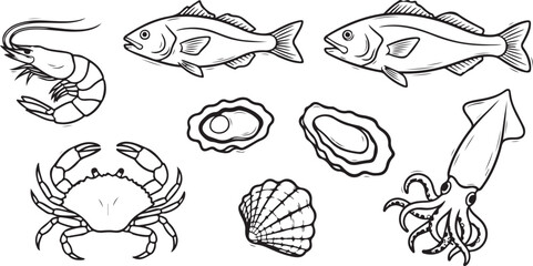 set of vector sea animals