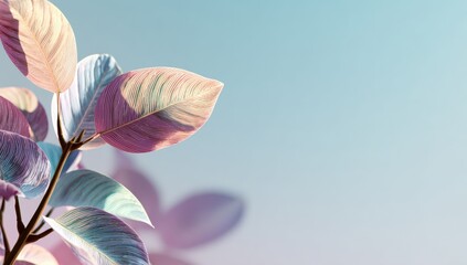 Pastel leaves against a soft pastel sky