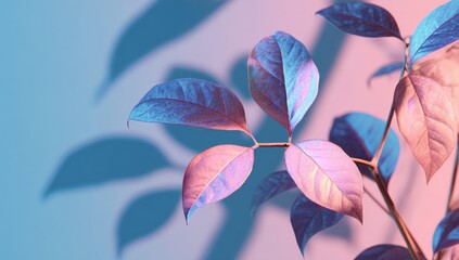 Vibrant leaves in pastel hues, soft shadows
