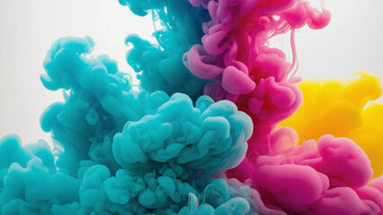 Fototapeta premium Colorful Ink Cloud Floating in Bright Yellow Pink and Blue