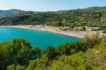Amazing mediterranean seascape near Marina di Camerota during a sunny summer day. Cilento, Campania, Italy.