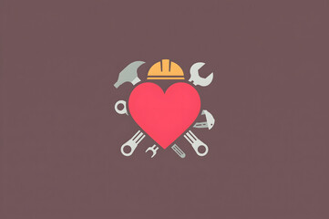  A Heart and a Hard Hat with Tools Representing Love for Labor