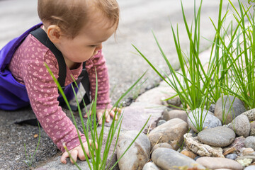 Baby erkundet robbend und krabbelnd die Umgebung