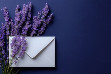 White envelope surrounded by lavender sprigs on a navy background