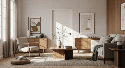 Serene Living Room Interior with Natural Light and Modern Design Elements