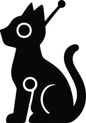 Illustrator Vector Cyberpunk cat with antenna in black silhouette