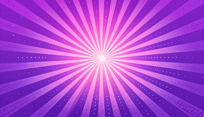 Purple and pink gradient pop art explosion background with radiant sunburst, halftone dots, and glowing center, creating dynamic and energetic retro comic style