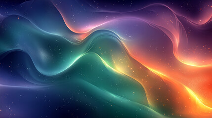 Obraz premium Colorful abstract waves flowing in dark space with sparkling particles