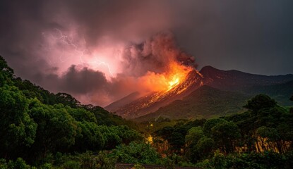Volcanic eruption at night with lightning (1)
