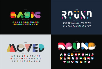 Creative Design vector Font of twisted Ribbon for Title, Header, Lettering, Logo. Funny Entertainment Active Sport Technology areas Typeface. Colorful rounded Letters and Numbers.
