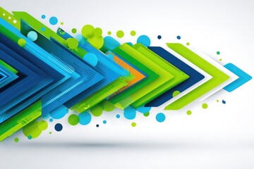 Abstract graphic design with layered arrows.  Bright, vibrant colors,  and geometric shapes create a dynamic visual effect
