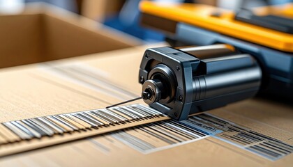 Fototapeta premium Barcode Verification System Scanning Barcode on Cardboard Box