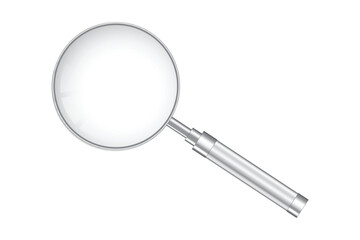 Realistic transparent magnifying glass isolated background lens search tool zoom magnify optical loupe clarity optical lens magnifier reflection inspection vector illustration design