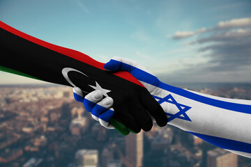 Shaking hands Libya and Israel